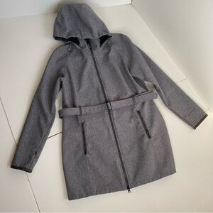 The North Face Gray Hooded Women's Coat Wind Wall Size L Belted Jacket